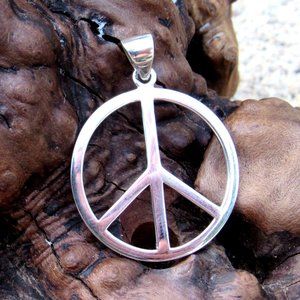 Solid 925 Sterling Silver Peace Sign Hippie Symbol Pendant by Peter Stone